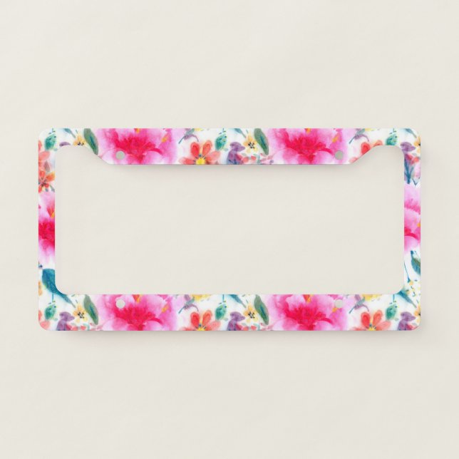 Cute colorful watercolor flowers license plate frame (Front)