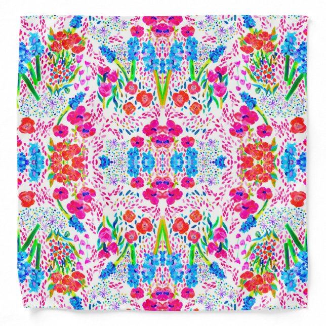 Cute colorful watercolor flowers pattern bandana (Front)
