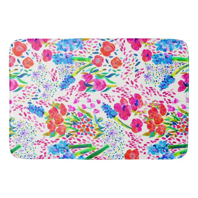 Cute colorful watercolor flowers pattern bath mat (Front)