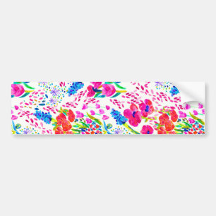 Cute colorful watercolor flowers pattern bumper sticker