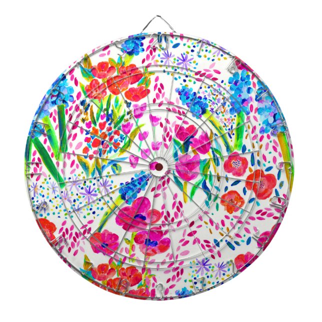 Cute colorful watercolor flowers pattern checkbook dart board (Front)