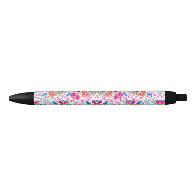 Cute colorful watercolor flowers pattern checkbook pen (Front)