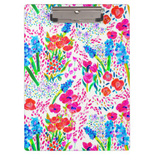 Cute colorful watercolor flowers pattern clipboard