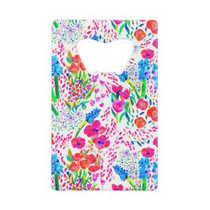 Cute colorful watercolor flowers pattern credit card bottle opener
