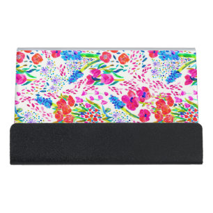 Cute colorful watercolor flowers pattern desk business card holder