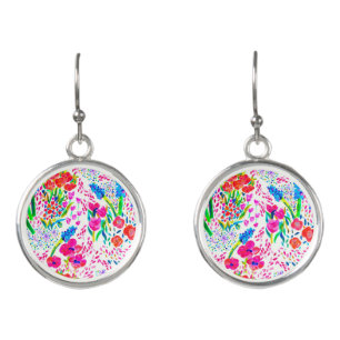 Cute colorful watercolor flowers pattern earrings