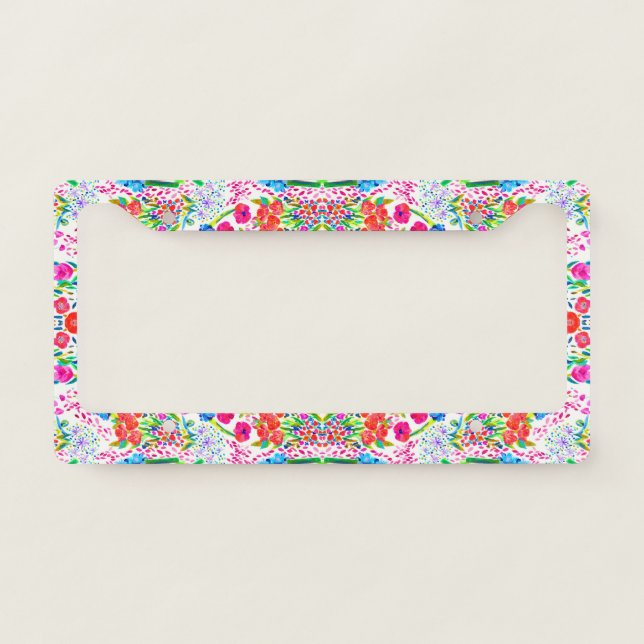 Cute colorful watercolor flowers pattern license plate frame (Front)