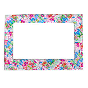 Cute colorful watercolor flowers pattern magnetic frame