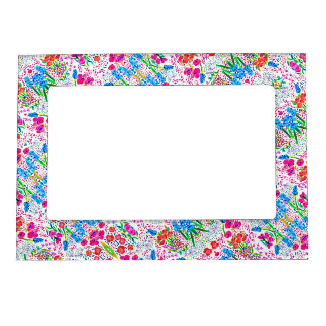 Cute colorful watercolor flowers pattern magnetic frame (Front)