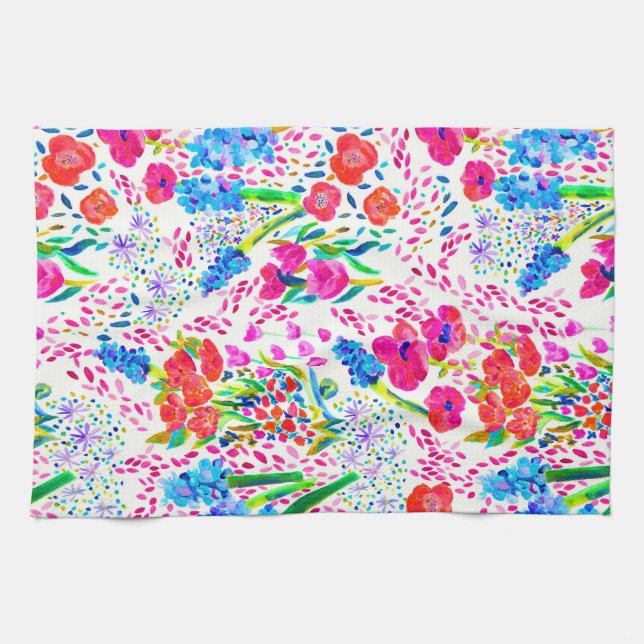 Cute colorful watercolor flowers pattern towel (Horizontal)
