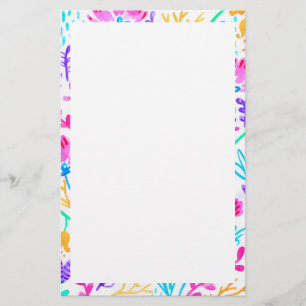 Cute colorful watercolor flowers stationery