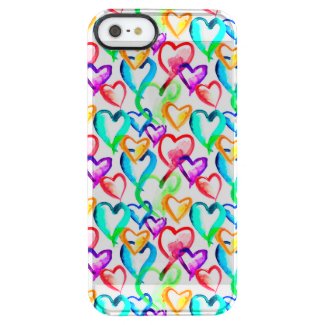 Cute colorful watercolor hearts pattern