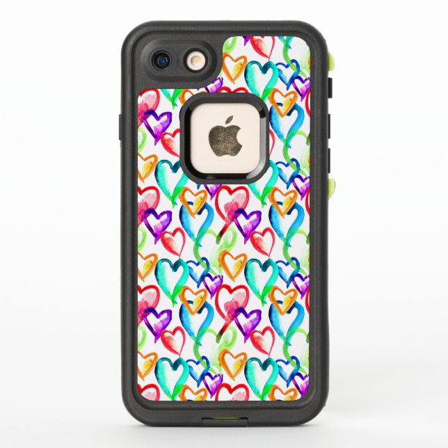 Cute colorful watercolor hearts pattern LifeProof iPhone case (Back)