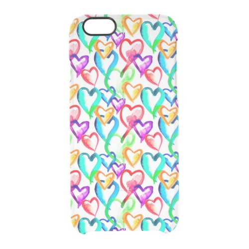 Cute colorful watercolor hearts pattern clear iPhone 66S case