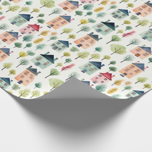 Cute Colorful Watercolor Houses Realty Wrapping Paper