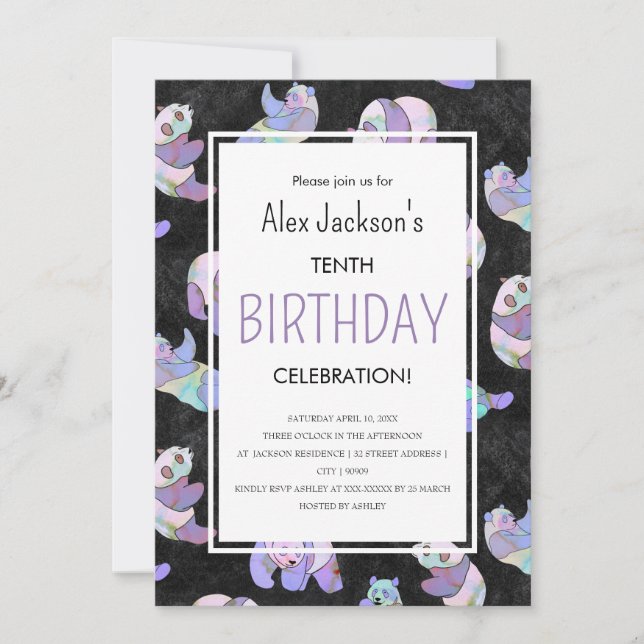 Cute Colorful Watercolor Panda Bear Template (Front)