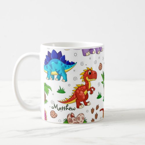 Cute Colorful Watercolor Pattern Jungle Dinosaur Coffee Mug