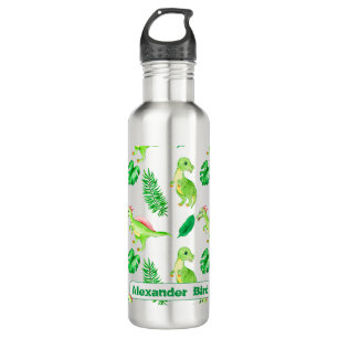 Cute Colorful Watercolor Pattern Jungle Dinosaur Stainless Steel Water Bottle