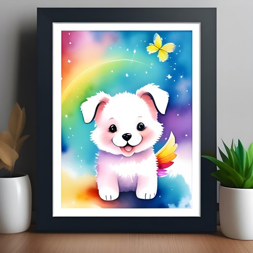 Cute Colorful Watercolor puppy dog Kids Poster