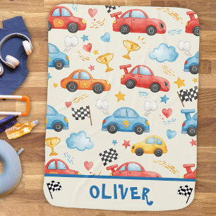 Cute Colorful Watercolor Race Cars Baby Blanket