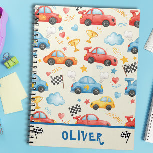 Cute Colorful Watercolor Race Cars Notebook