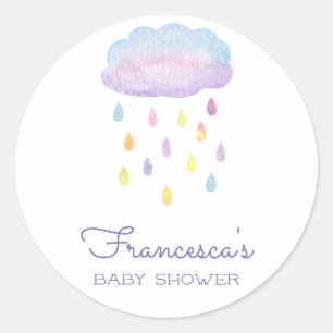 Cute Colorful Watercolor Rain Clouds Baby Shower Classic Round Sticker