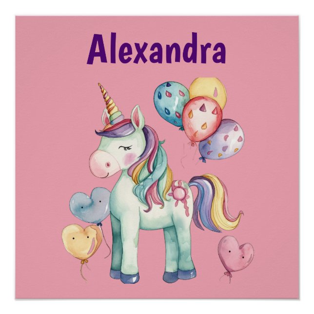 Cute Colorful Watercolor Unicorn Poster (Front)