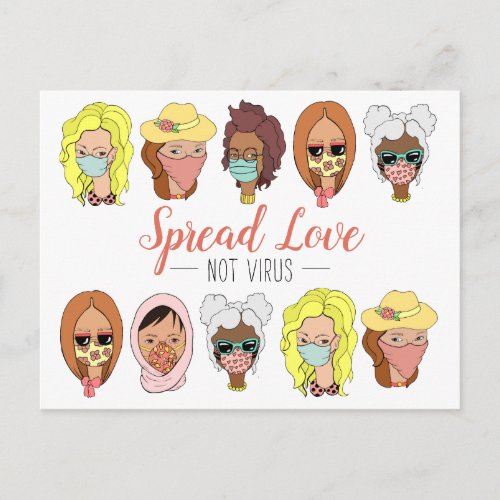 Cute Colorful Wear Masks Spread Love Not Virus Postcard
