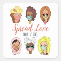 Cute Colorful Wear Masks Spread Love Not Virus Square Sticker