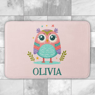 Cute Colorful Whimsical Baby Owl Bath Mat