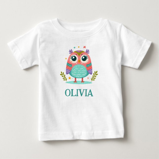 Cute Colorful Whimsical Baby Owl T-Shirt (Front)