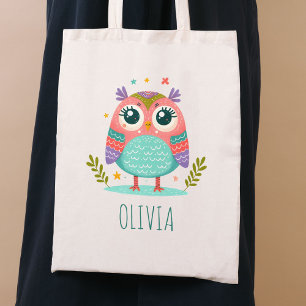 Cute Colorful Whimsical Baby Owl Tote Bag
