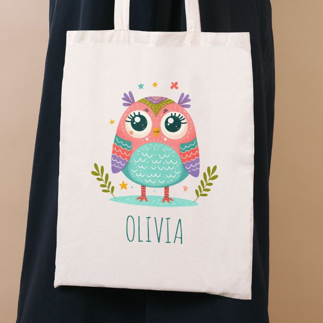 Cute Colorful Whimsical Baby Owl Tote Bag (Creator Uploaded)