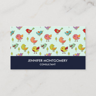 Cute Colorful Whimsical Birds Pattern Business Card