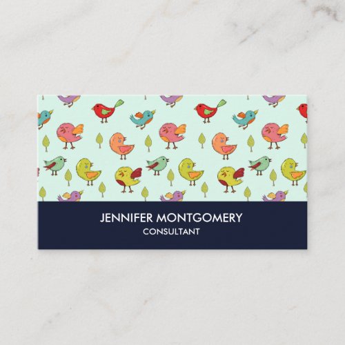 Cute Colorful Whimsical Birds Pattern Business Card