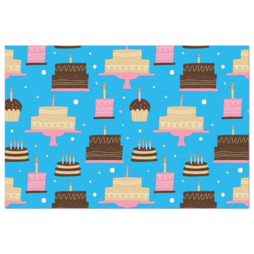 Cute Colorful Whimsical Birthday Pattern Blue Tissue Paper