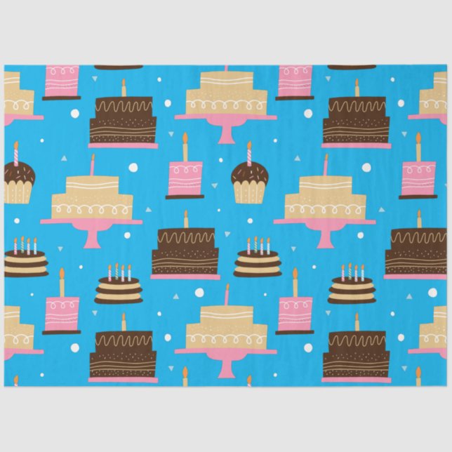 Cute Colorful Whimsical Birthday Pattern Blue Tissue Paper (Front)