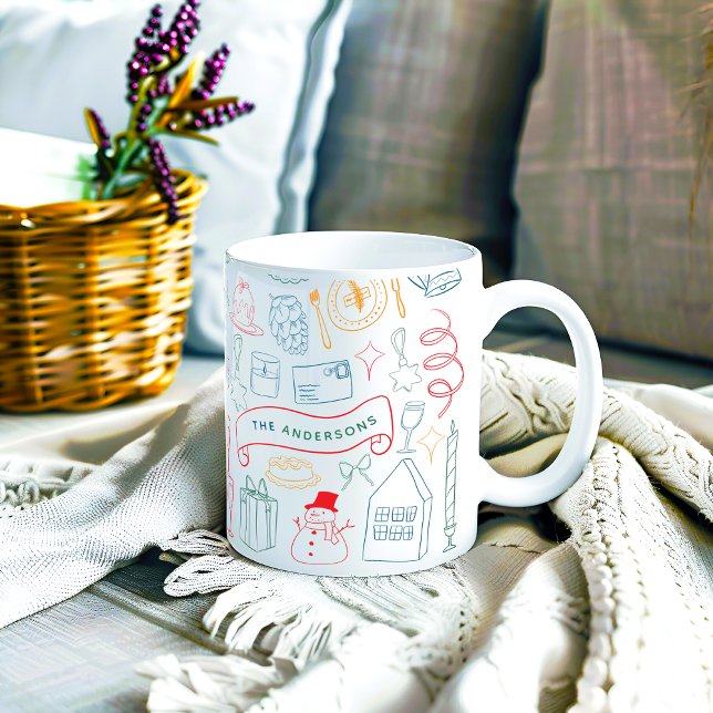 Cute Colorful Whimsical Christmas Doodle Coffee Mug (Creator Uploaded)