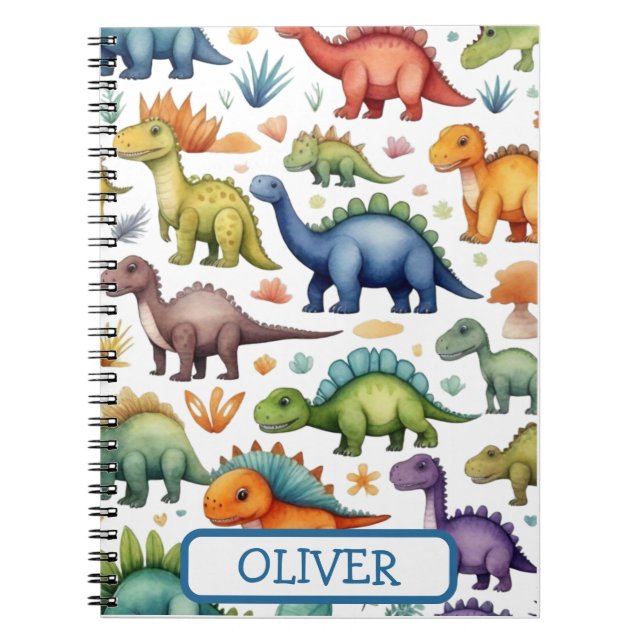 Cute Colorful Whimsical Dinosaurs Notebook (Front)