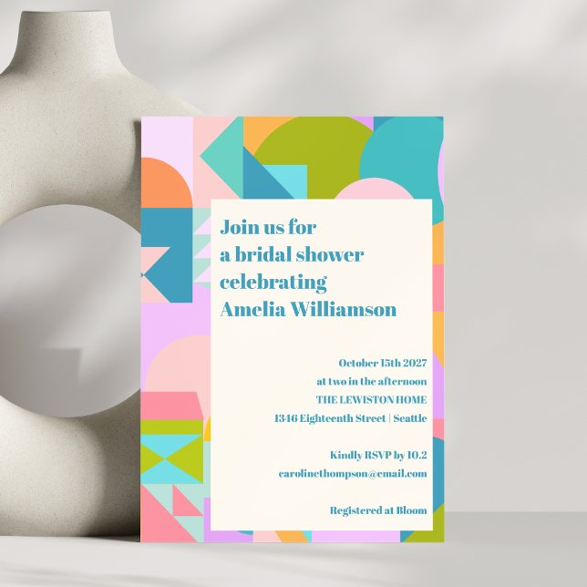 Cute Colorful Whimsical Geometric Bridal Shower Invitation (Creator Uploaded)