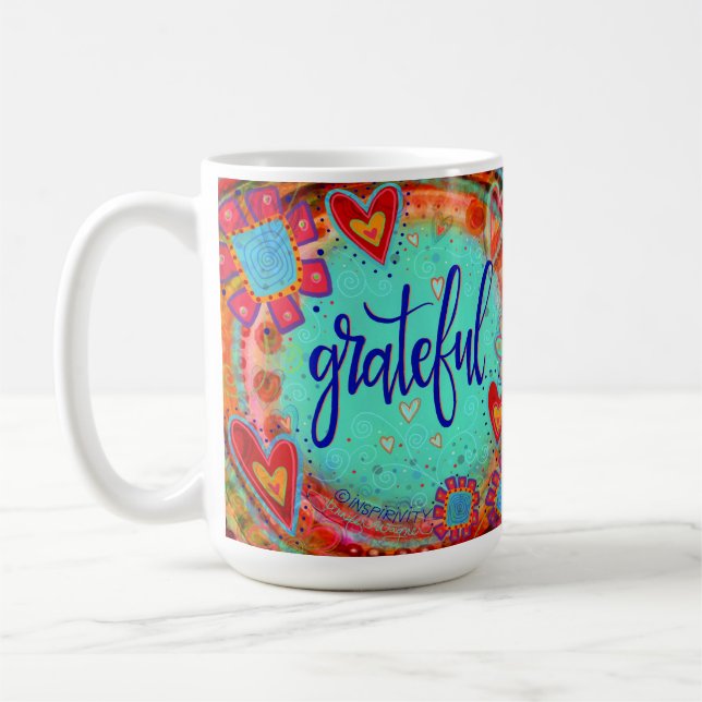 Cute Colorful Whimsical Grateful Inspirational Coffee Mug (Left)