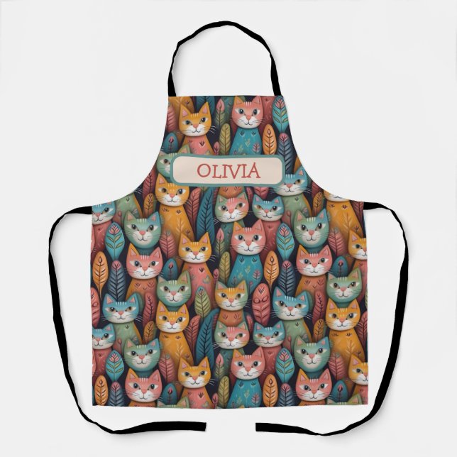 Cute Colorful Whimsical Kittens Pattern Apron (Front)