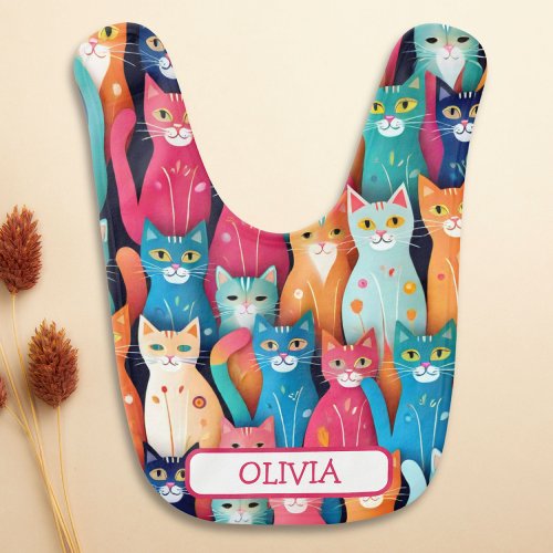 Cute Colorful Whimsical Kittens Pattern Baby Bib