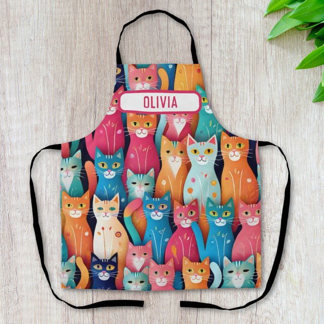 Cute Colorful Whimsical Kittens Personalized Apron (Creator Uploaded)