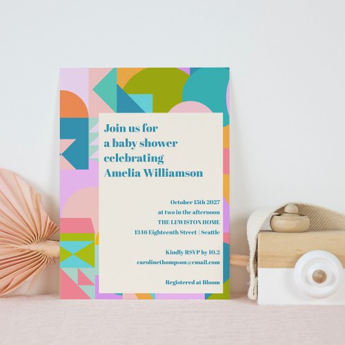 Cute Colorful Whimsical Lavender Blue Baby Shower Invitation