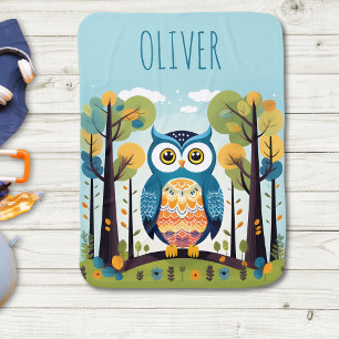 Cute Colorful Whimsical Owl at Woodland Baby Blanket
