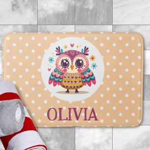 Cute Colorful Whimsical Owl Bath Mat