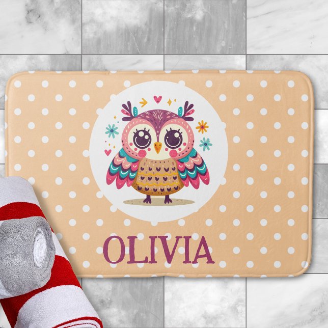 Cute Colorful Whimsical Owl Bath Mat (Creator Uploaded)