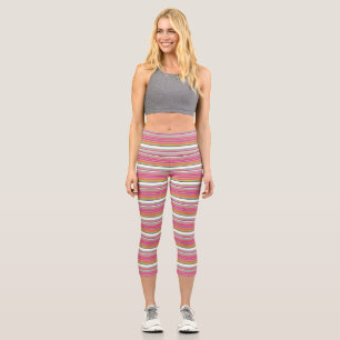 Cute colorful white stripes capri leggings