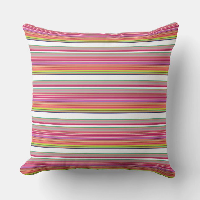 Cute colorful white stripes throw pillow (Front)